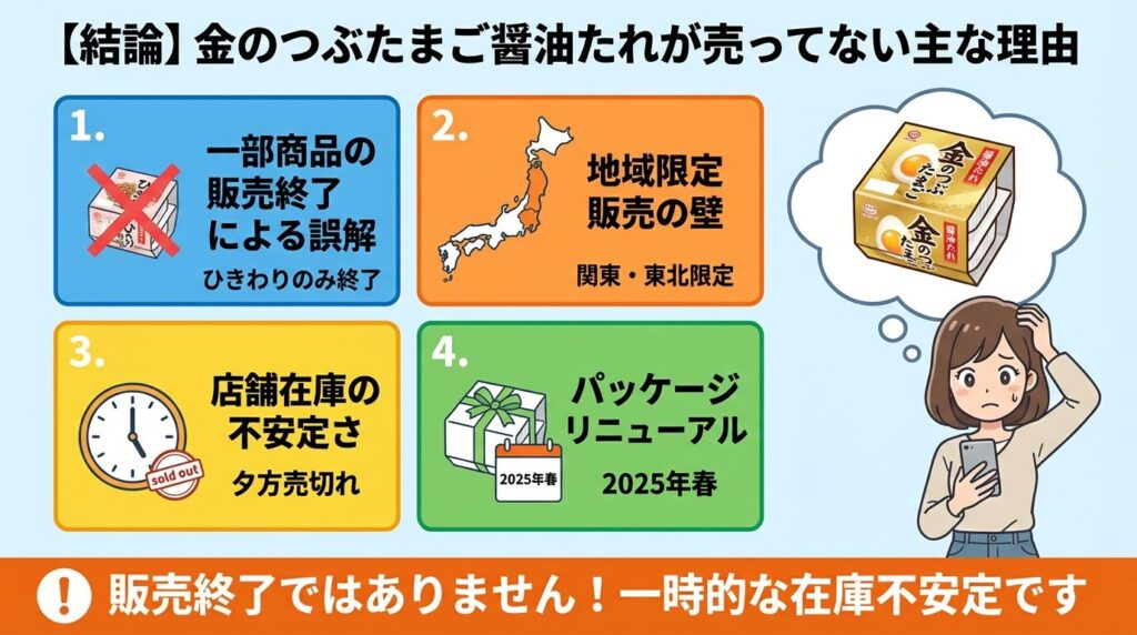 【結論】金のつぶたまご醤油たれが売ってない主な理由