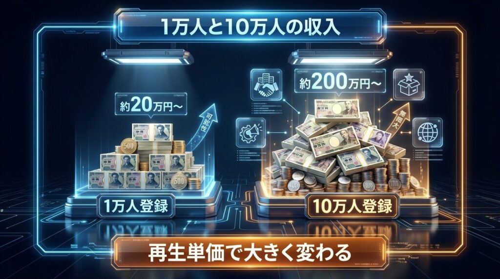 登録者1万人と10万人の収入の現実